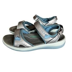 ORTHOFEET Women's Orthopedic Blue Leather Malibu Adjustable Sandals, Size 9 M